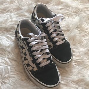 black and white checkered lace up vans